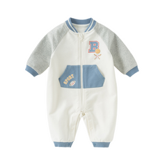 Dave&Bella Baby Boys Autumn Beige Cotton Indoor One-Pieces Romper