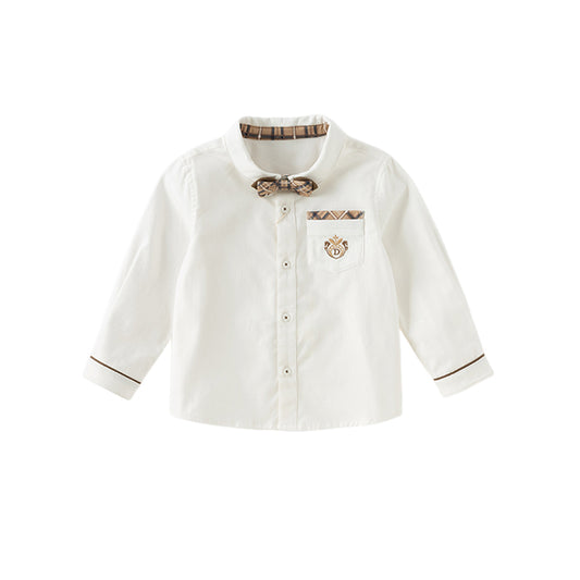 Dave&Bella Boys Autumn White Cotton Formal College-style Shirt Top