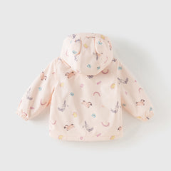 Dave&Bella Toddler Girls Autumn Pink Animal Print Hooded Outwear Fleece Coat