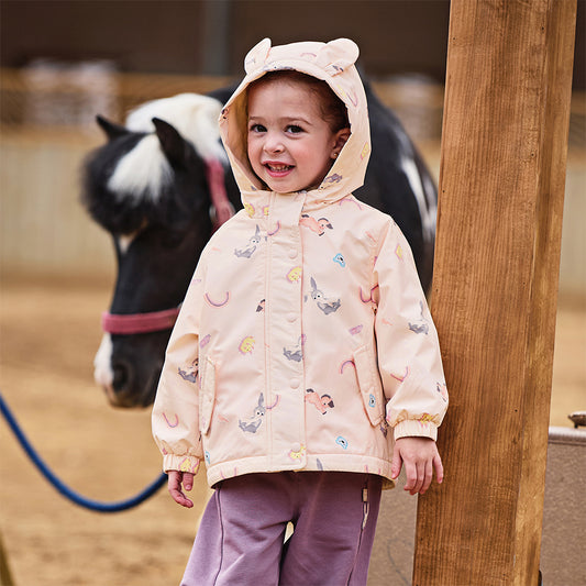 Dave&Bella Toddler Girls Autumn Pink Animal Print Hooded Outwear Fleece Coat