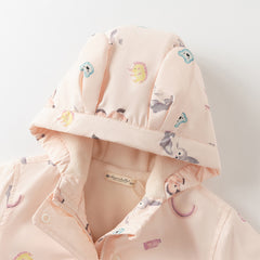 Dave&Bella Toddler Girls Autumn Pink Animal Print Hooded Outwear Fleece Coat