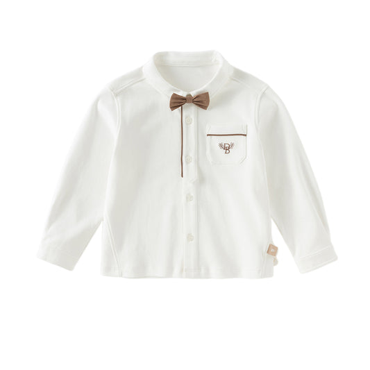 Dave&Bella Boys Autumn College Style Cotton Beige Shirt Top