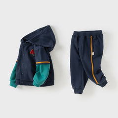 Dave&Bella Autumn Cool Toddler Boys Navy Blue Hooded Coat Pants Outfits Sets