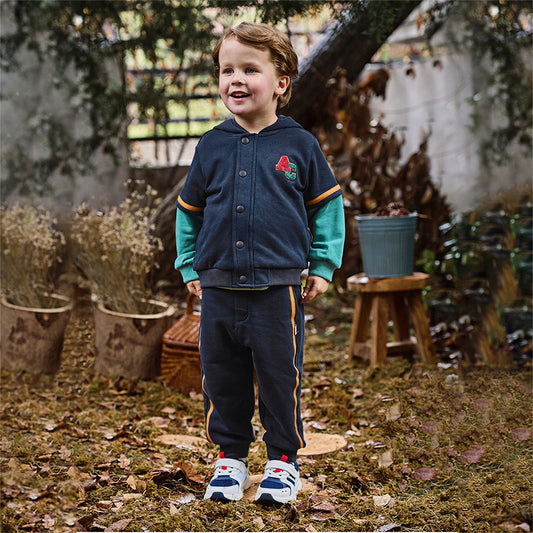 Dave&Bella Autumn Cool Toddler Boys Navy Blue Hooded Coat Pants Outfits Sets