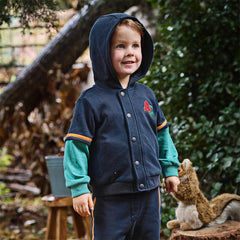 Dave&Bella Autumn Cool Toddler Boys Navy Blue Hooded Coat Pants Outfits Sets