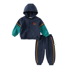 Dave&Bella Autumn Cool Toddler Boys Navy Blue Hooded Coat Pants Outfits Sets