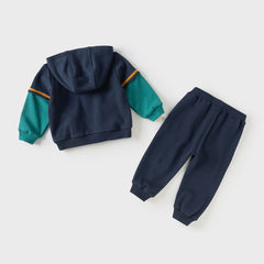 Dave&Bella Autumn Cool Toddler Boys Navy Blue Hooded Coat Pants Outfits Sets