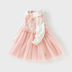 Dave&Bella Toddler Girls Autumn Peach Pink A-line Mesh Dress