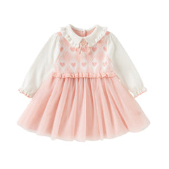 Dave&Bella Toddler Girls Autumn Peach Pink A-line Mesh Dress