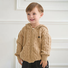 Dave&Bella Kids Girls/Boys Autumn Rose/Camel Cotton Hooded Knit Sweater Coat