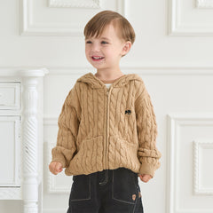 Dave&Bella Kids Girls/Boys Autumn Rose/Camel Cotton Hooded Knit Sweater Coat