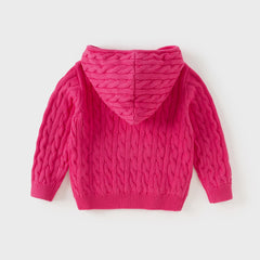 Dave&Bella Kids Girls/Boys Autumn Rose/Camel Cotton Hooded Knit Sweater Coat