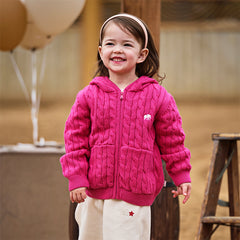 Dave&Bella Kids Girls/Boys Autumn Rose/Camel Cotton Hooded Knit Sweater Coat