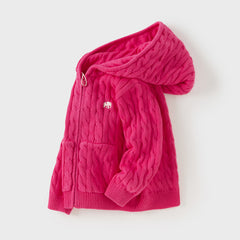 Dave&Bella Kids Girls/Boys Autumn Rose/Camel Cotton Hooded Knit Sweater Coat