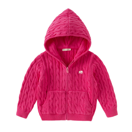 Dave&Bella Kids Girls/Boys Autumn Rose/Camel Cotton Hooded Knit Sweater Coat