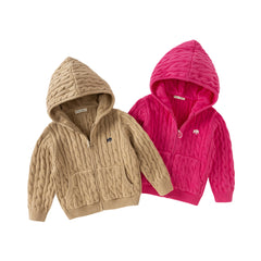 Dave&Bella Kids Girls/Boys Autumn Rose/Camel Cotton Hooded Knit Sweater Coat