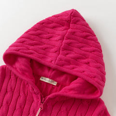 Dave&Bella Kids Girls/Boys Autumn Rose/Camel Cotton Hooded Knit Sweater Coat