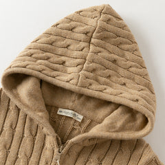 Dave&Bella Kids Girls/Boys Autumn Rose/Camel Cotton Hooded Knit Sweater Coat