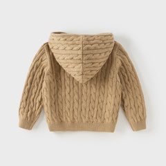 Dave&Bella Kids Girls/Boys Autumn Rose/Camel Cotton Hooded Knit Sweater Coat