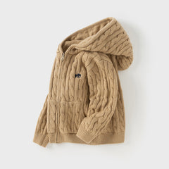 Dave&Bella Kids Girls/Boys Autumn Rose/Camel Cotton Hooded Knit Sweater Coat