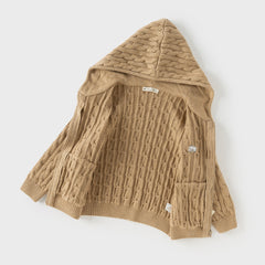 Dave&Bella Kids Girls/Boys Autumn Rose/Camel Cotton Hooded Knit Sweater Coat