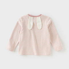 Dave&Bella Toddlers Girls Autumn Cotton Pink Striped Playful Rabbit Ear Style T-shirts Tops