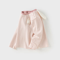 Dave&Bella Toddlers Girls Autumn Cotton Pink Striped Playful Rabbit Ear Style T-shirts Tops