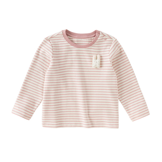 Dave&Bella Toddlers Girls Autumn Cotton Pink Striped Playful Rabbit Ear Style T-shirts Tops