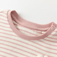 Dave&Bella Toddlers Girls Autumn Cotton Pink Striped Playful Rabbit Ear Style T-shirts Tops