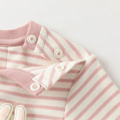 Dave&Bella Toddlers Girls Autumn Cotton Pink Striped Playful Rabbit Ear Style T-shirts Tops