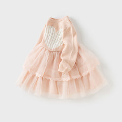 Dave&Bella Toddler Girls Winter Charming Pink Soft Knit Sweater Birthday Mesh Dress