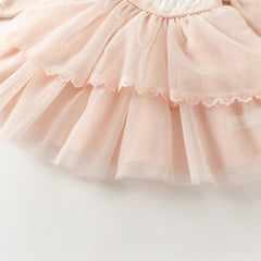 Dave&Bella Toddler Girls Winter Charming Pink Soft Knit Sweater Birthday Mesh Dress