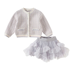Dave&Bella Girls Autumn Purple Pink Cardigans Mesh Skirt Suits