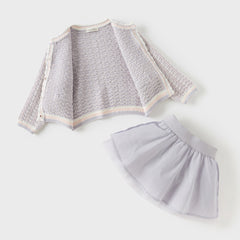 Dave&Bella Girls Autumn Purple Pink Cardigans Mesh Skirt Suits