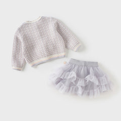 Dave&Bella Girls Autumn Purple Pink Cardigans Mesh Skirt Suits