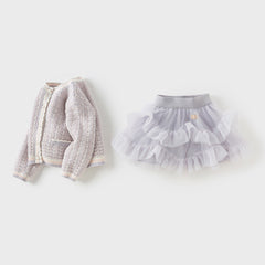 Dave&Bella Girls Autumn Purple Pink Cardigans Mesh Skirt Suits