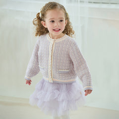 Dave&Bella Girls Autumn Purple Pink Cardigans Mesh Skirt Suits