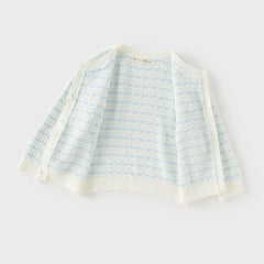 Dave&Bella Girls Autumn Elegant Blue White Plaid Knit Cardigans Coats