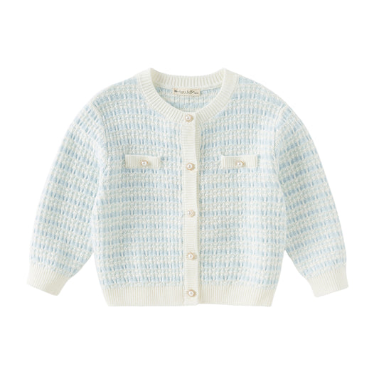 Dave&Bella Girls Autumn Elegant Blue White Plaid Knit Cardigans Coats