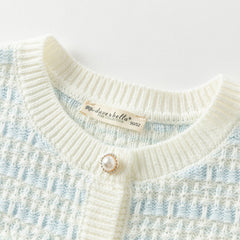 Dave&Bella Girls Autumn Elegant Blue White Plaid Knit Cardigans Coats