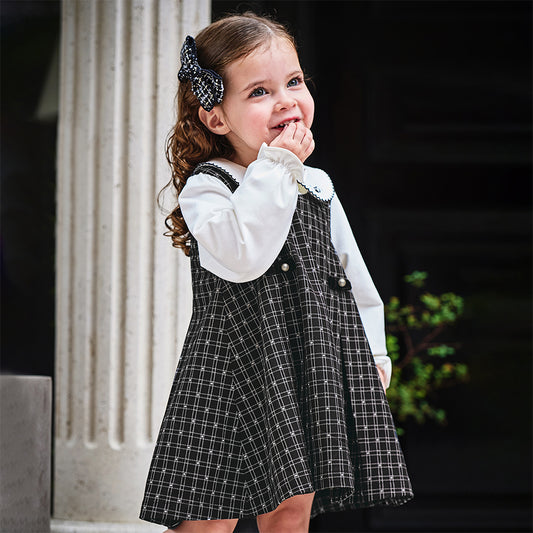 Dave&Bella Toddler Girls Classic Black White Plaid A-line Party Dress