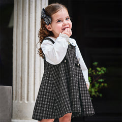 Dave&Bella Toddler Girls Classic Black White Plaid A-line Party Dress
