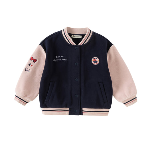 Dave&Bella Girls Autumn Cozy Navy Blue Anti-Static Fleece Jacket Coat Top