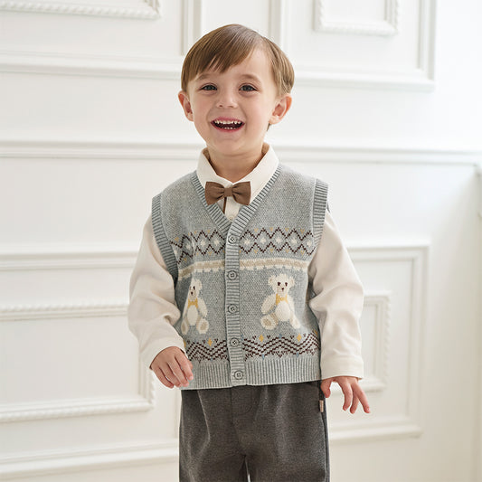 Dave&Bella Boys Autumn Cotton Grey V-collar Sleeveless Vests Tops