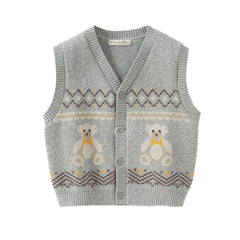 Dave&Bella Boys Autumn Cotton Grey V-collar Sleeveless Vests Tops