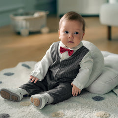 Dave&Bella Baby Boys Grey Striped Formal Bow Tie Gentleman Suit Rompers