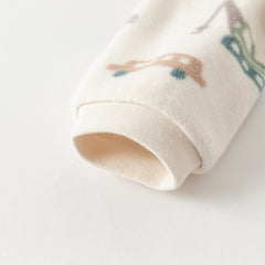 Dave&Bella Baby Girls/Boys Playful Print Fleece One-piece Hooded Crawl Suit Romper