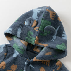 Dave&Bella Baby Girls/Boys Playful Print Fleece One-piece Hooded Crawl Suit Romper