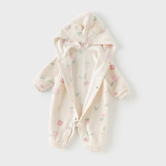 Dave&Bella Baby Girls/Boys Playful Print Fleece One-piece Hooded Crawl Suit Romper