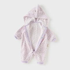 Dave&Bella Baby Girls/Boys Playful Print Fleece One-piece Hooded Crawl Suit Romper